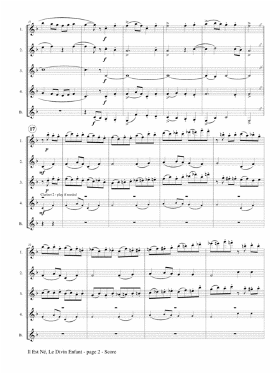 Il Est Né Le Divin Enfant for Clarinet Quintet Clarinet Quintet scores gallery preview page 3
