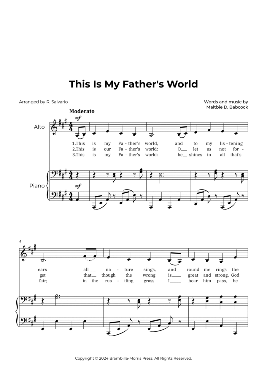 This Is My Father's World (Key of A Major) Alto Voice scores gallery preview page 1