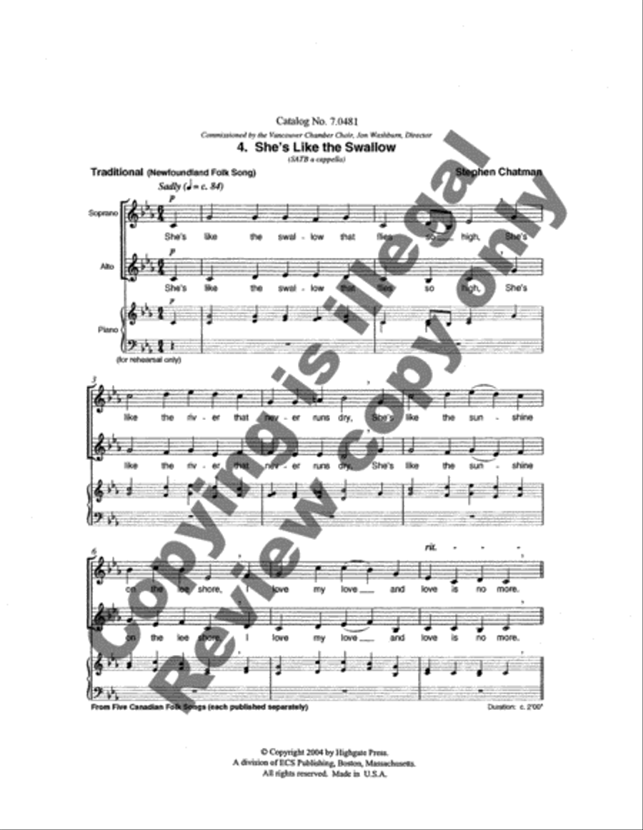 Five Canadian Folk-Songs: 4. She's Like the Swallow 4-Part scores gallery preview page 5