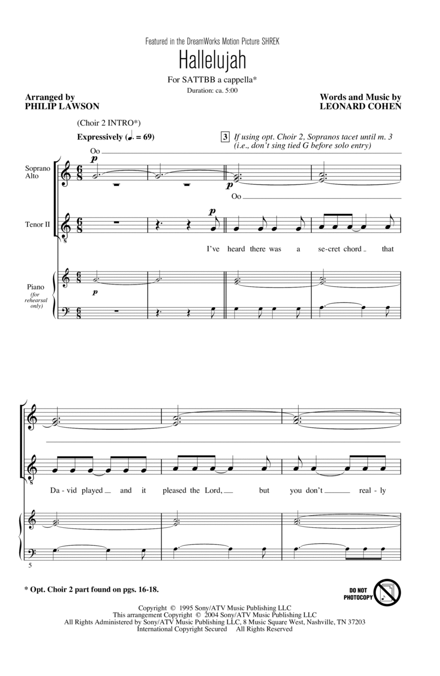 Hallelujah (arr. Philip Lawson) 4-Part scores gallery preview page 1