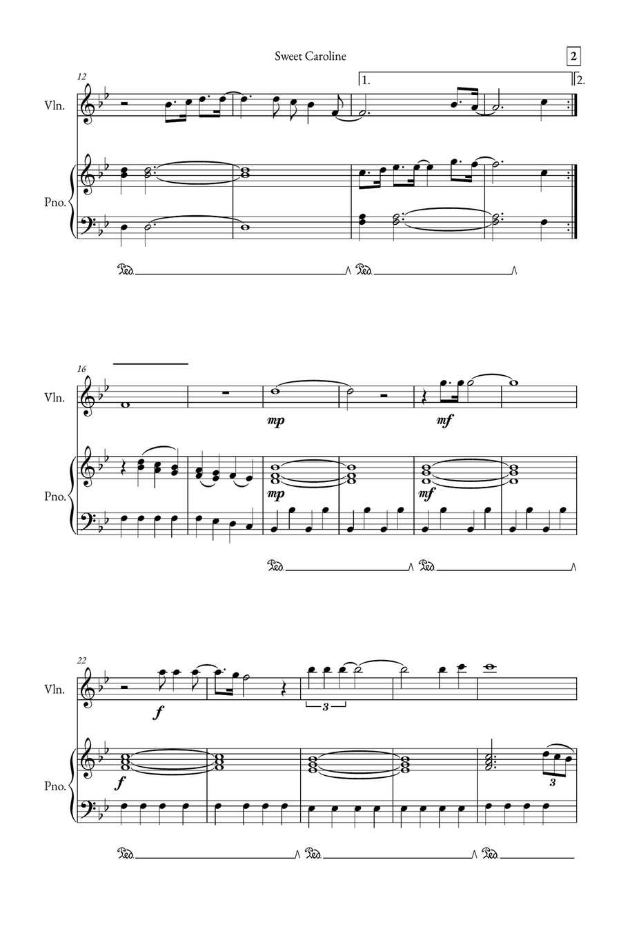 Sweet Caroline Violin Solo scores gallery preview page 2