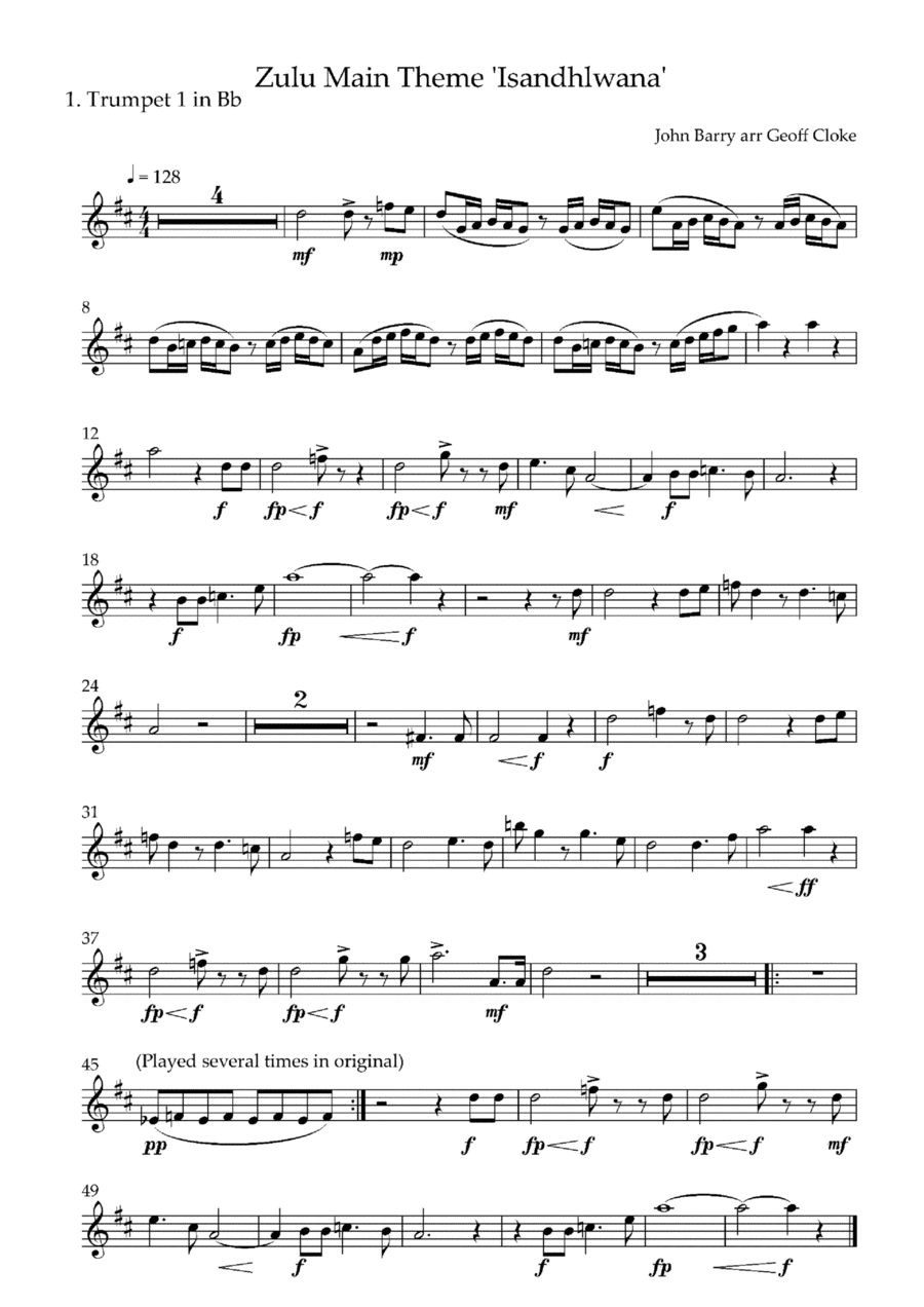 Zulu Theme, Isandhlwana Brass Ensemble scores gallery preview page 1