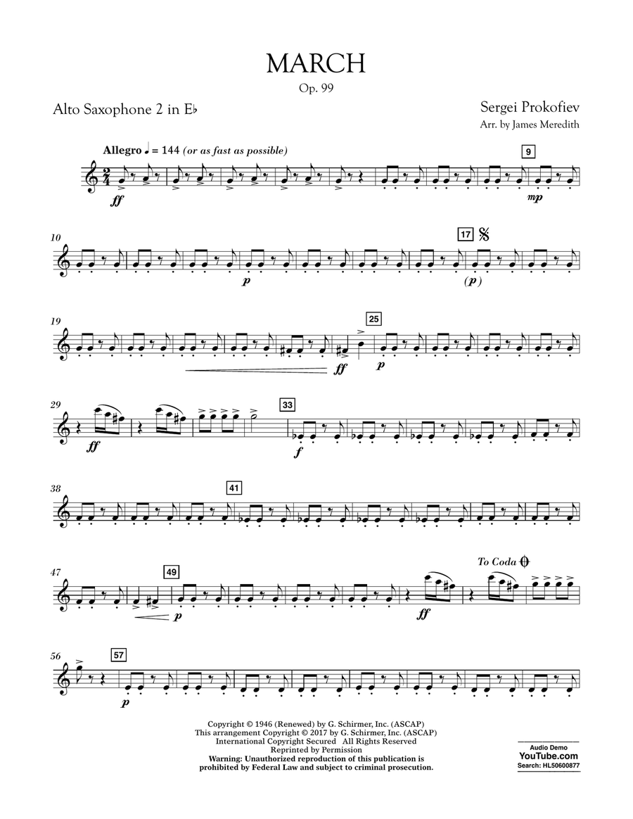 March, Op. 99 - Eb Alto Saxophone 2 Concert Band scores gallery preview page 1