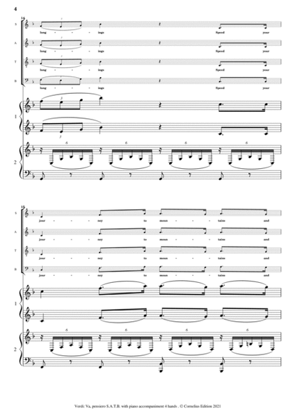 "Speed Your Journey"- "Va Pensiero" Verdi. (Chorus of Hebrew Slaves.) SATB with Piano Accompaniment. image number null