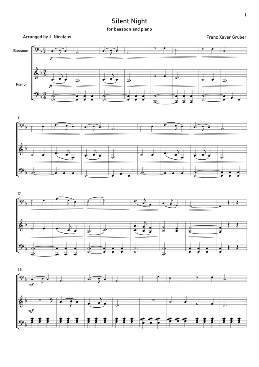 Silent Night Bassoon scores gallery preview page 1