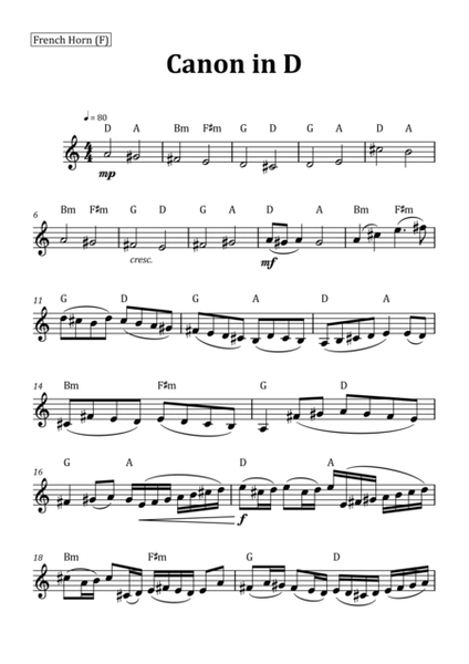 Canon by Pachelbel - Horn and Tuba Duet with Chord Notation image number null