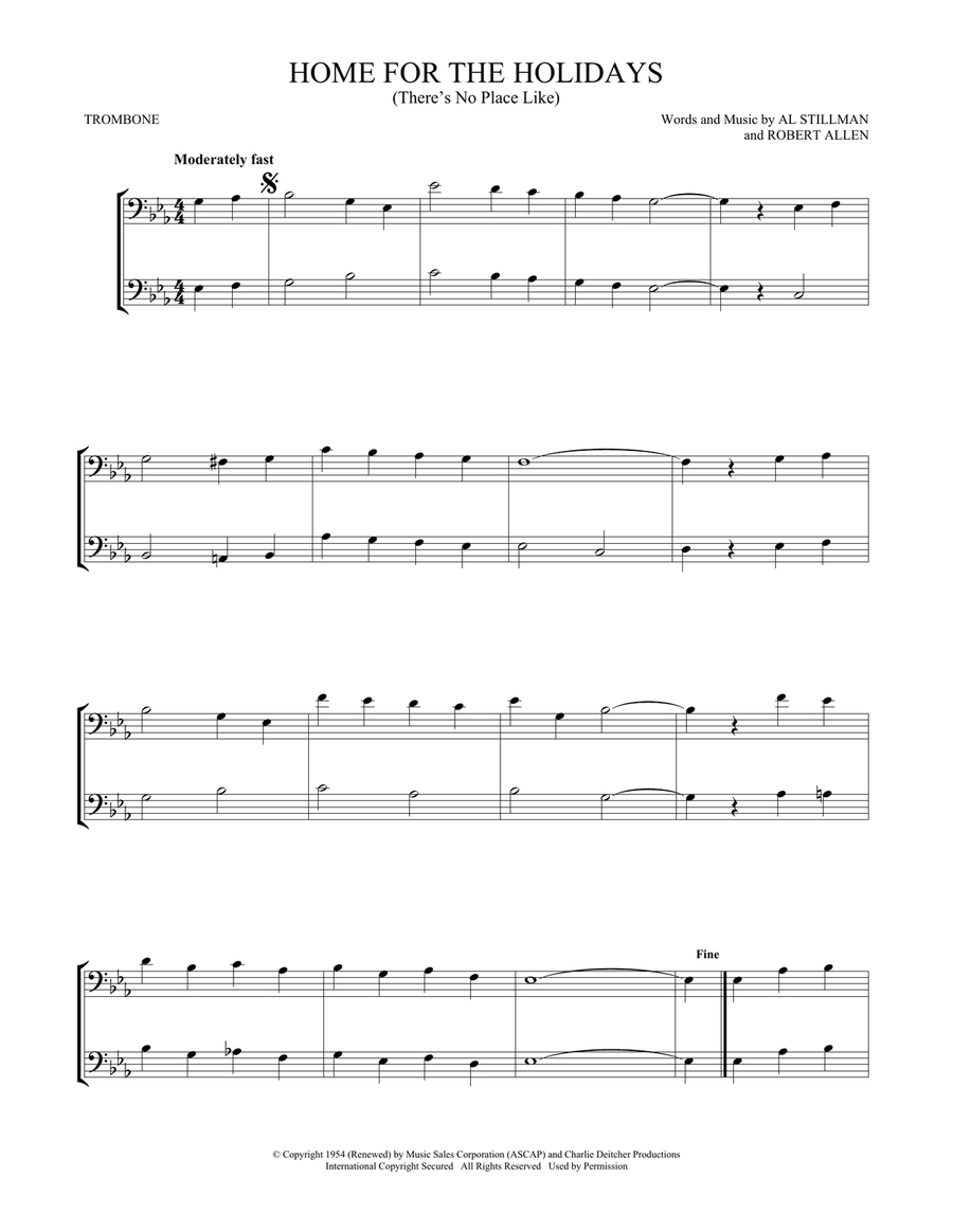 (There's No Place Like) Home For The Holidays Trombone Duet scores gallery preview page 1