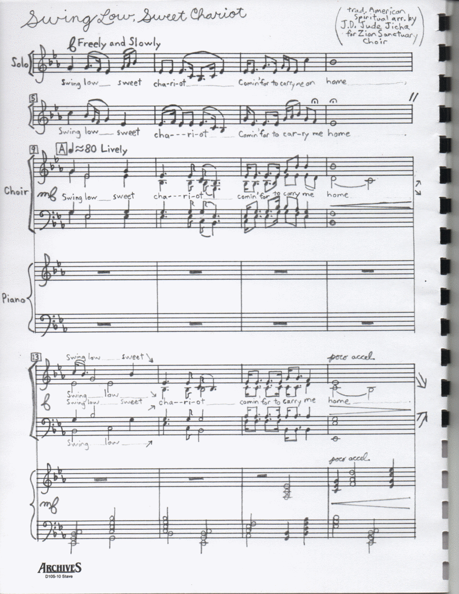 Swing Low, Sweet Chariot (SATB with solo) 4-Part scores gallery preview page 1