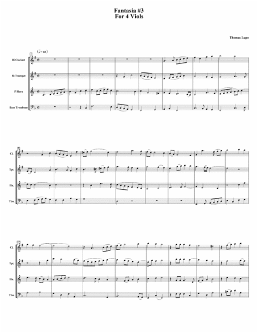 Fantasia #3 For 4 Viols - for Wind Quartet Clarinet scores gallery preview page 3