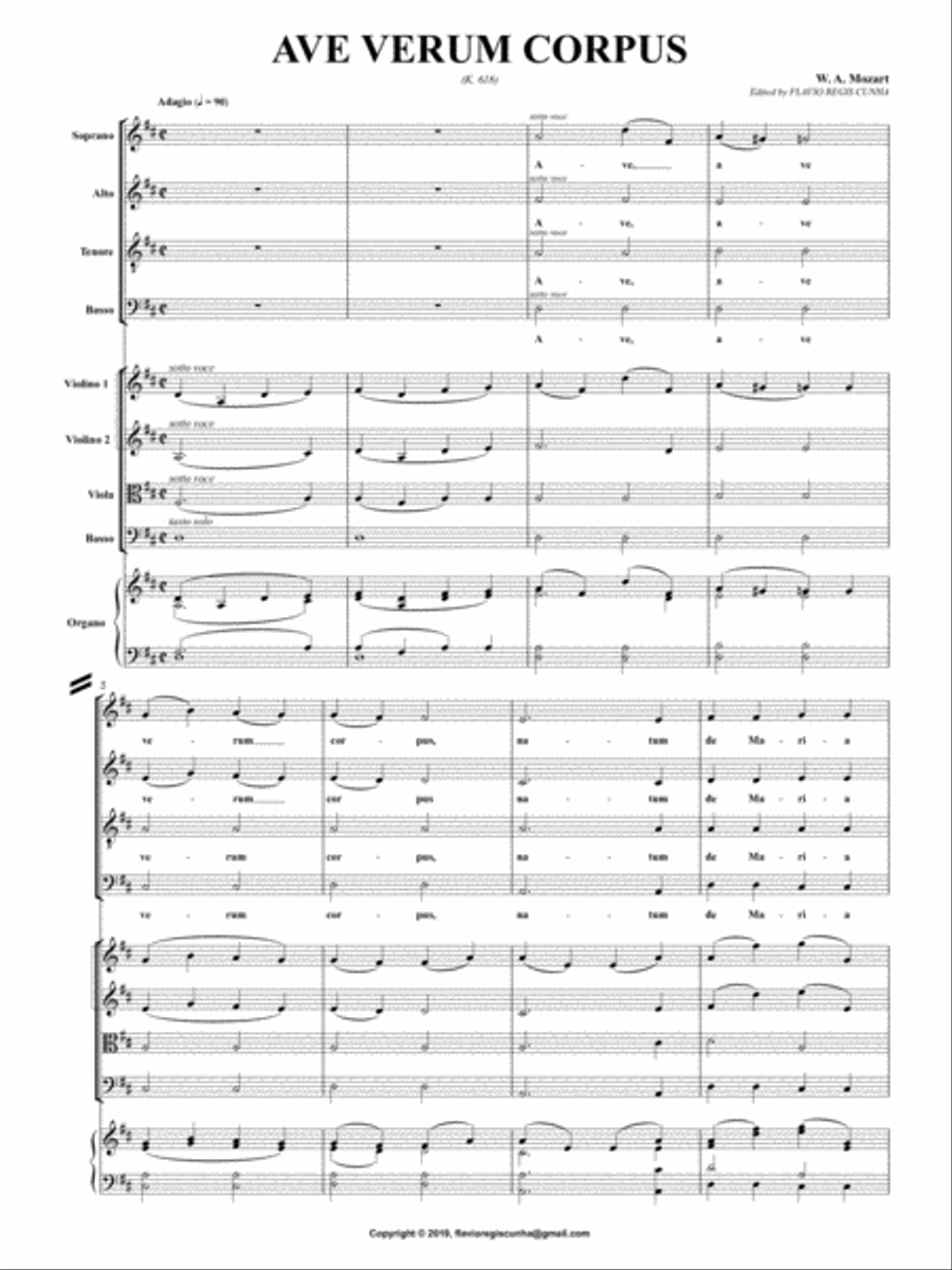 Ave Verum Corpus for Choir SATB, String Orchestra and Organ 4-Part scores gallery preview page 3