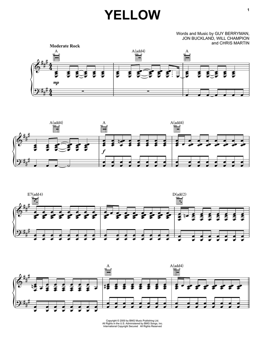 Yellow Yellow Piano, Vocal, Guitar scores gallery preview page 1