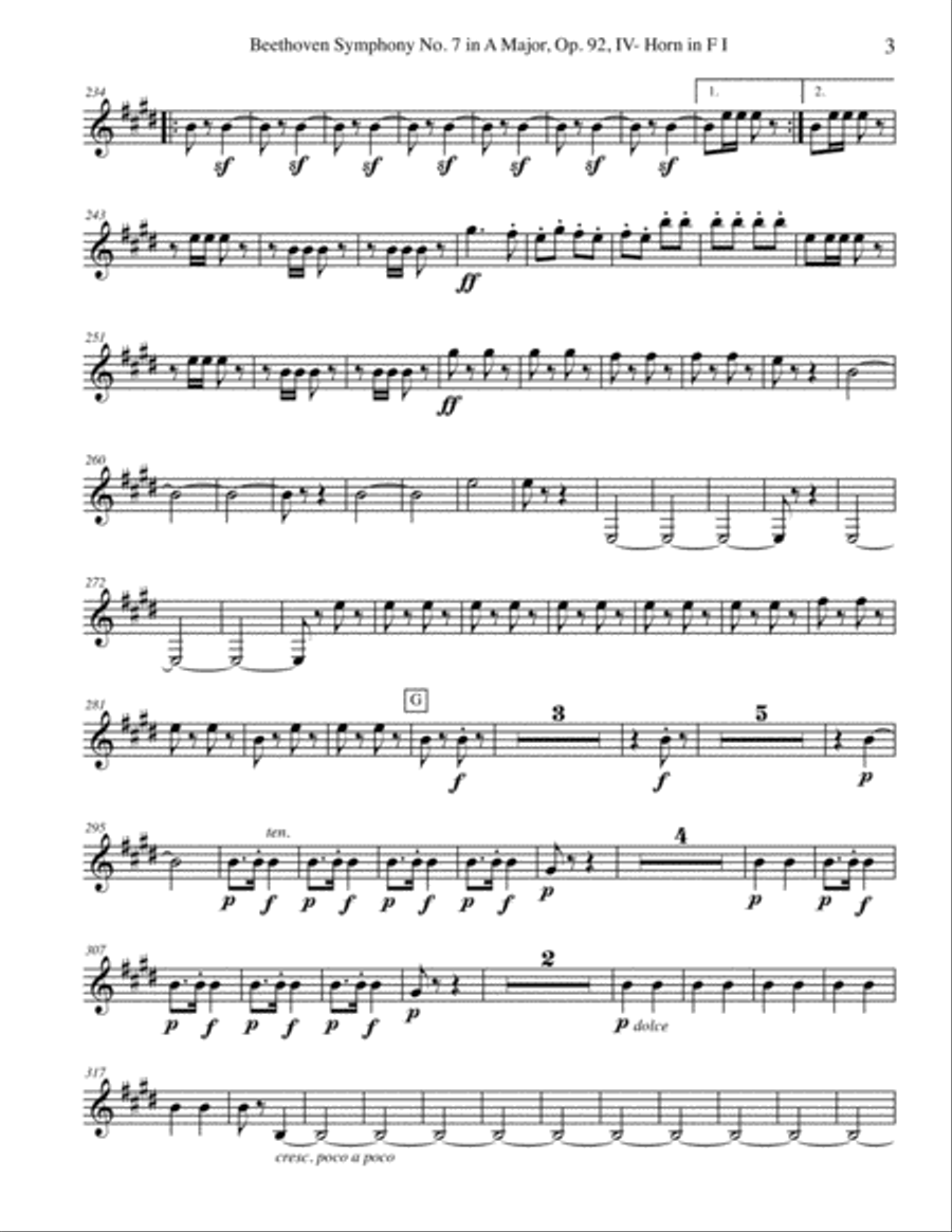Beethoven Symphony No. 7, Movement IV - Horn in F 1 (Transposed Part), Op. 92 Beethoven Symphony No. 7, Movement IV - Horn in F 1 (Transposed Part), Op. 92 Horn Solo scores gallery preview page 3