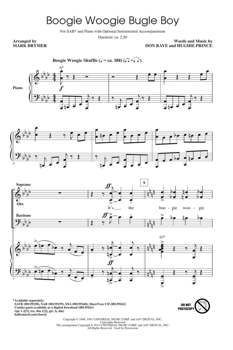 Boogie Woogie Bugle Boy (arr. Mark Brymer) 3-Part scores gallery preview page 1