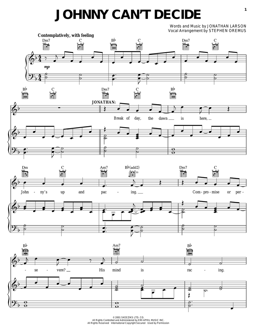 Johnny Can't Decide (from tick, tick... BOOM!) Guitar scores gallery preview page 1