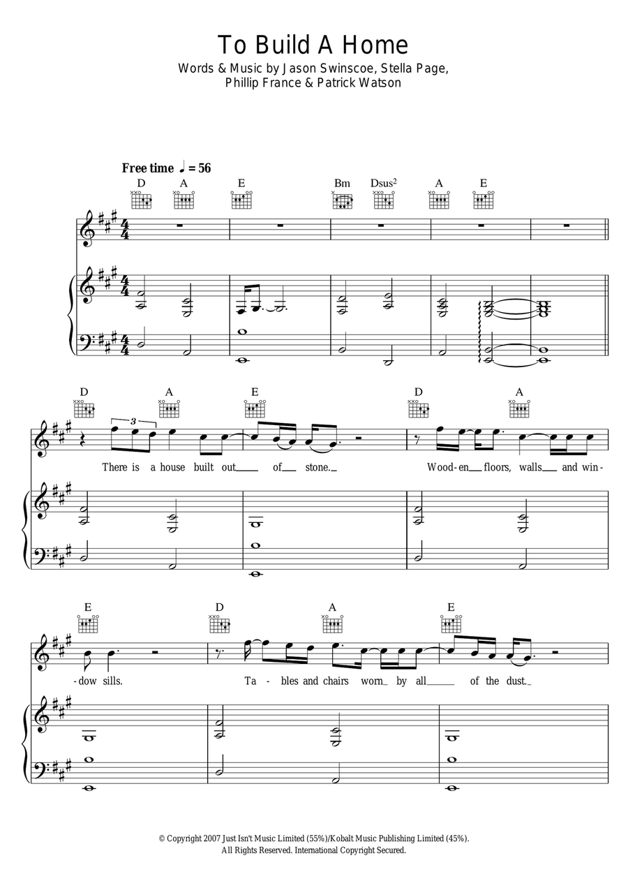 To Build A Home Piano, Vocal scores gallery preview page 1