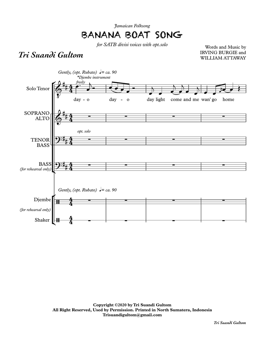 Day-o (the Banana Boat Song) 4-Part scores gallery preview page 2