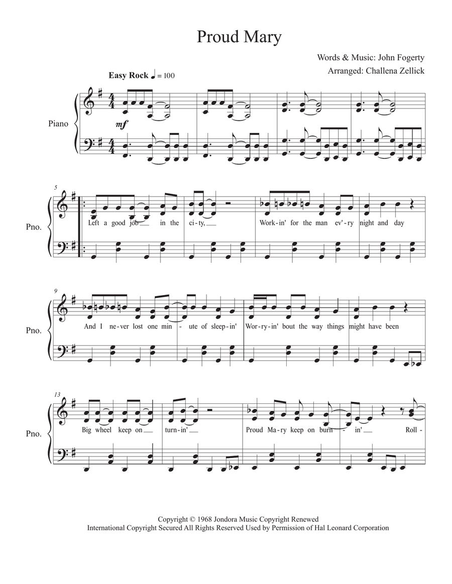 Proud Mary Proud Mary Easy Piano scores gallery preview page 2