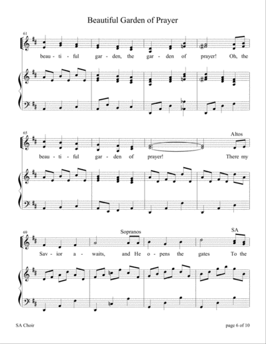 Beautiful Garden of Prayer (for SA Choir with Piano Accompaniment) SA scores gallery preview page 6