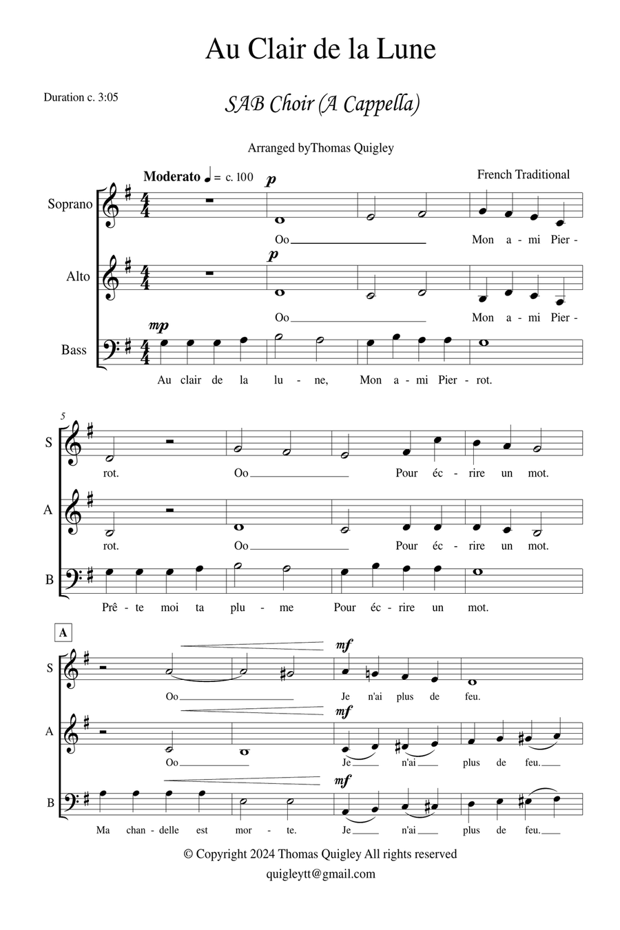 Au Clair De La Lune 3-Part scores gallery preview page 2