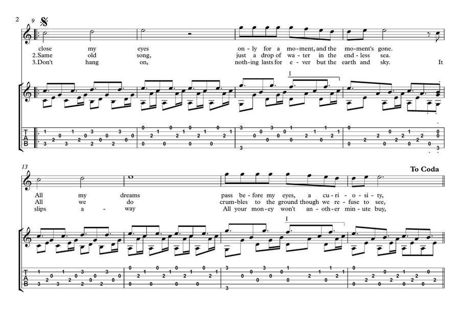 Dust In The Wind Classical Guitar scores gallery preview page 2