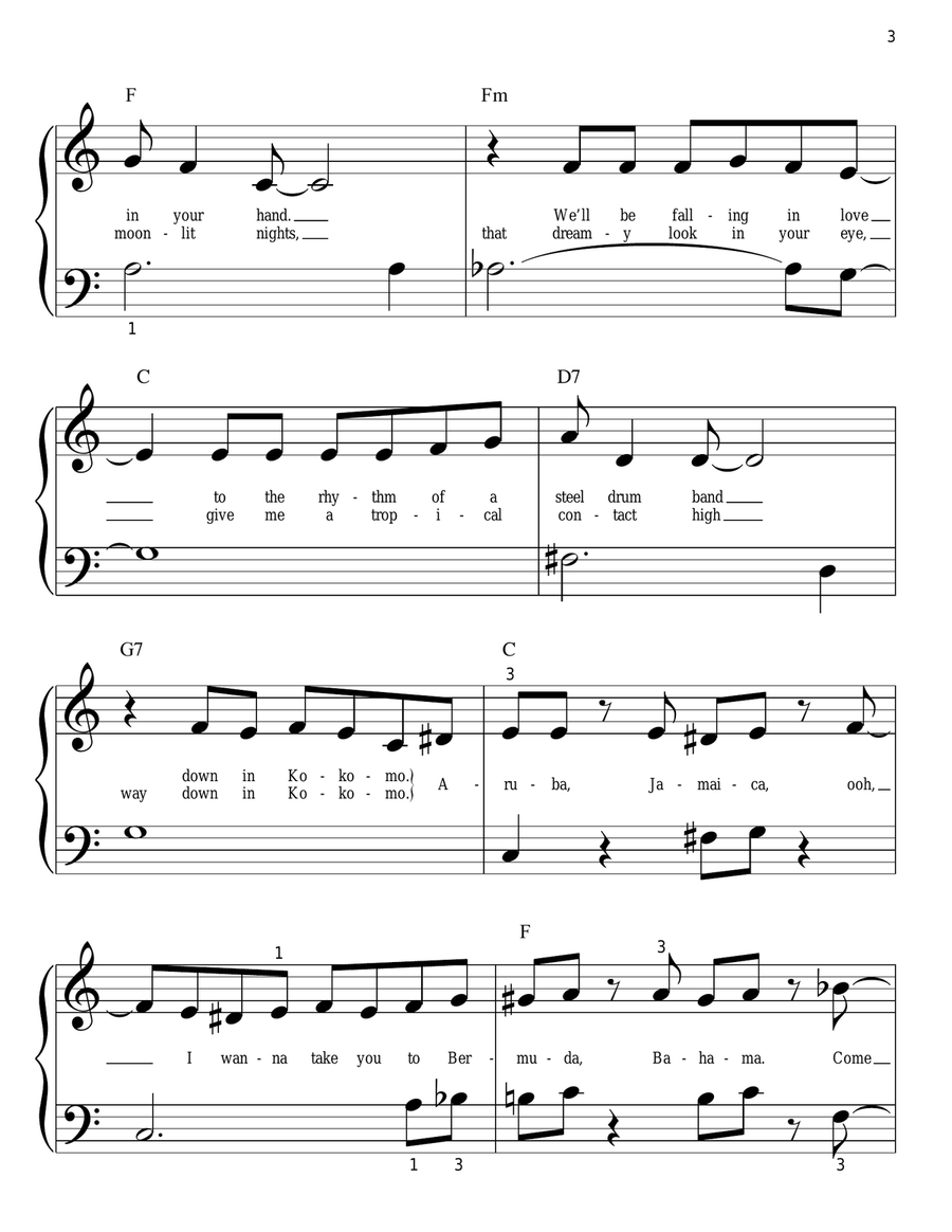 Kokomo Easy Piano scores gallery preview page 3