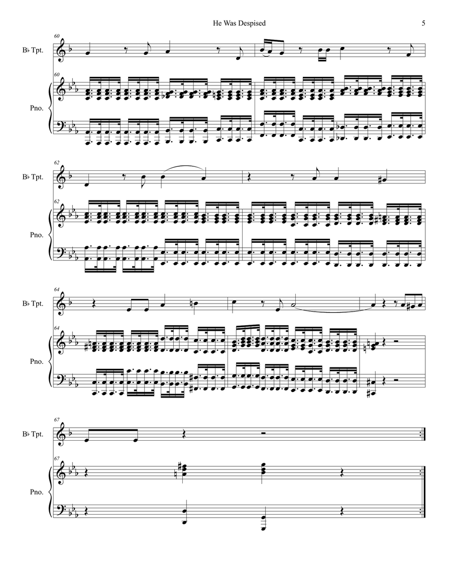 He Was Despised (Bb-Trumpet solo and Piano) He Was Despised (Bb-Trumpet solo and Piano) Trumpet Solo scores gallery preview page 5