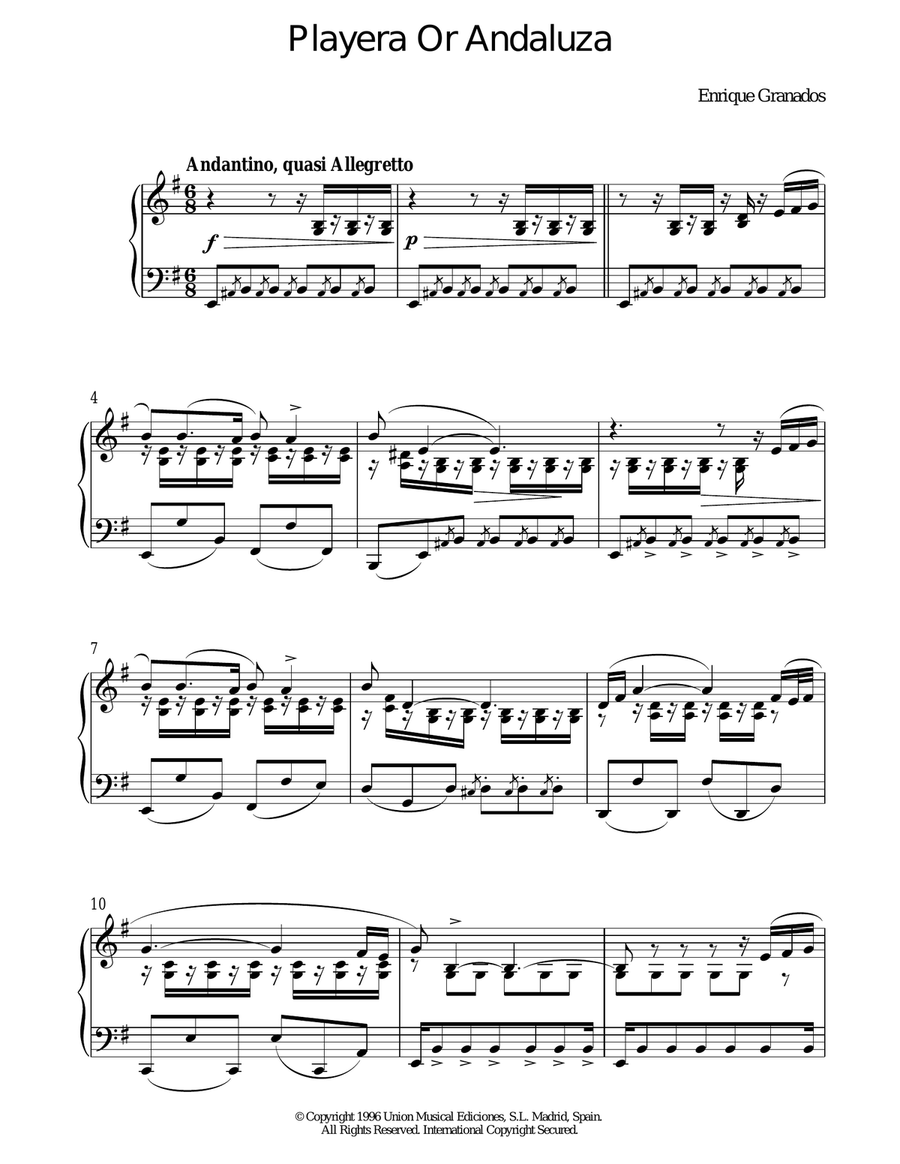 Playera Or Andaluza Playera Or Andaluza Piano Solo scores gallery preview page 1