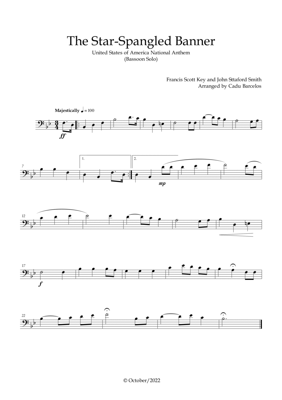 The Star-Spangled Banner - EUA Hymn (Bassoon solo) Bassoon Solo scores gallery preview page 1