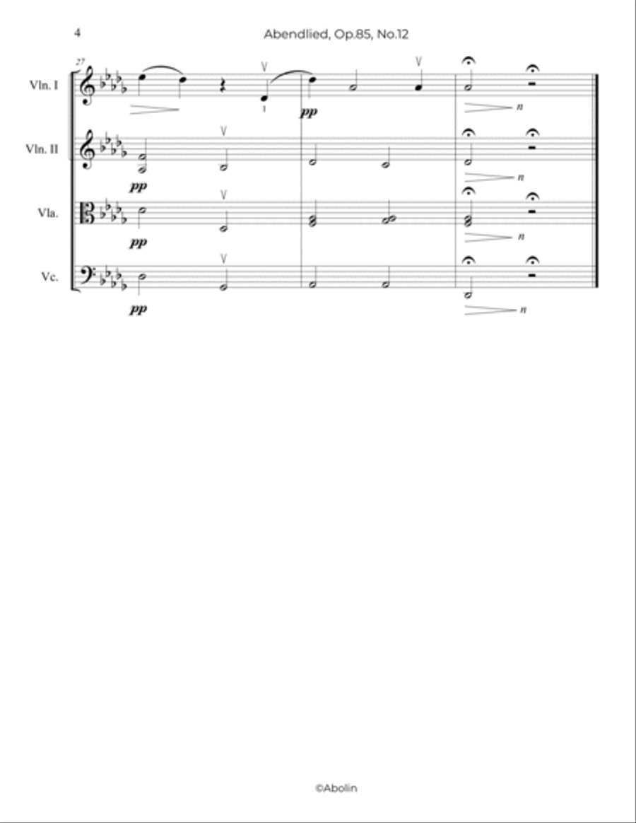 Schumann: Abendlied, Op.85, No.12 - String Quartet String Quartet scores gallery preview page 5