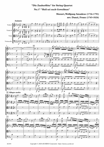 "Die Zauberflöte" for String Quartet, No.17, "Heil sei euch Geweihte" image number null