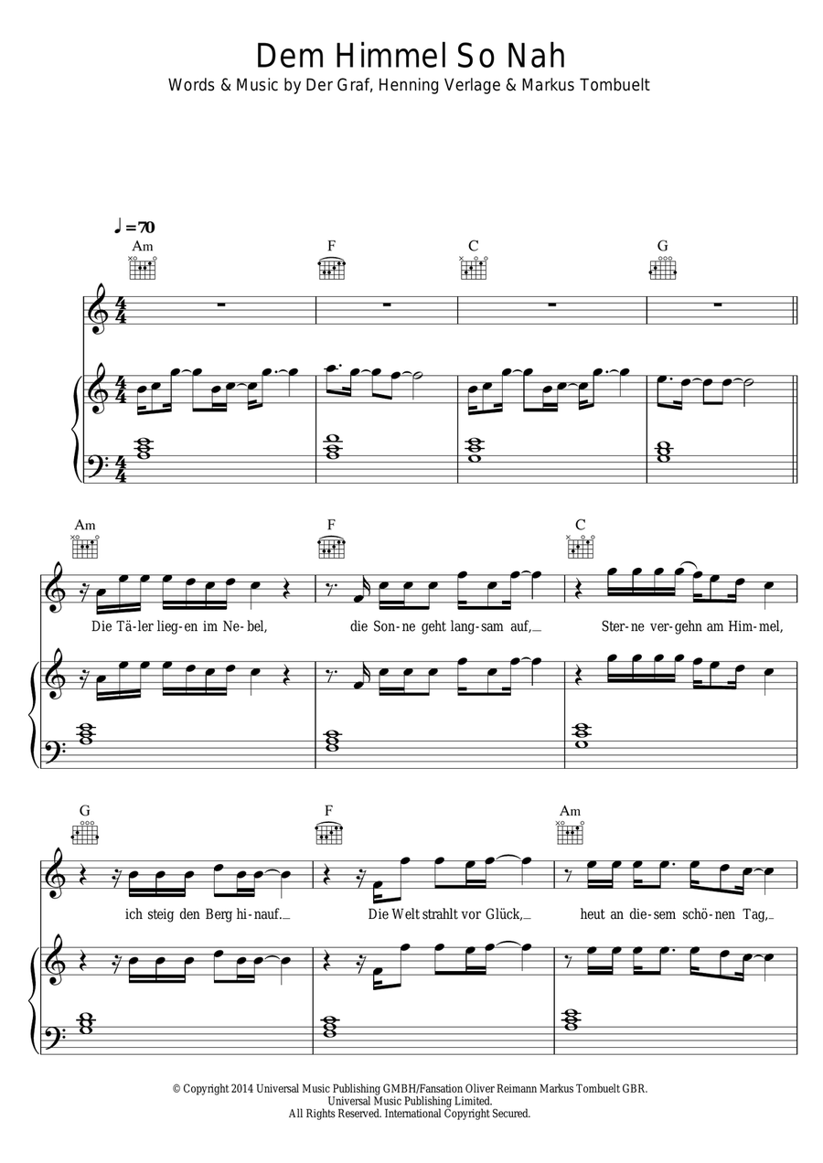 Dem Himmel So Nah Piano, Vocal scores gallery preview page 1