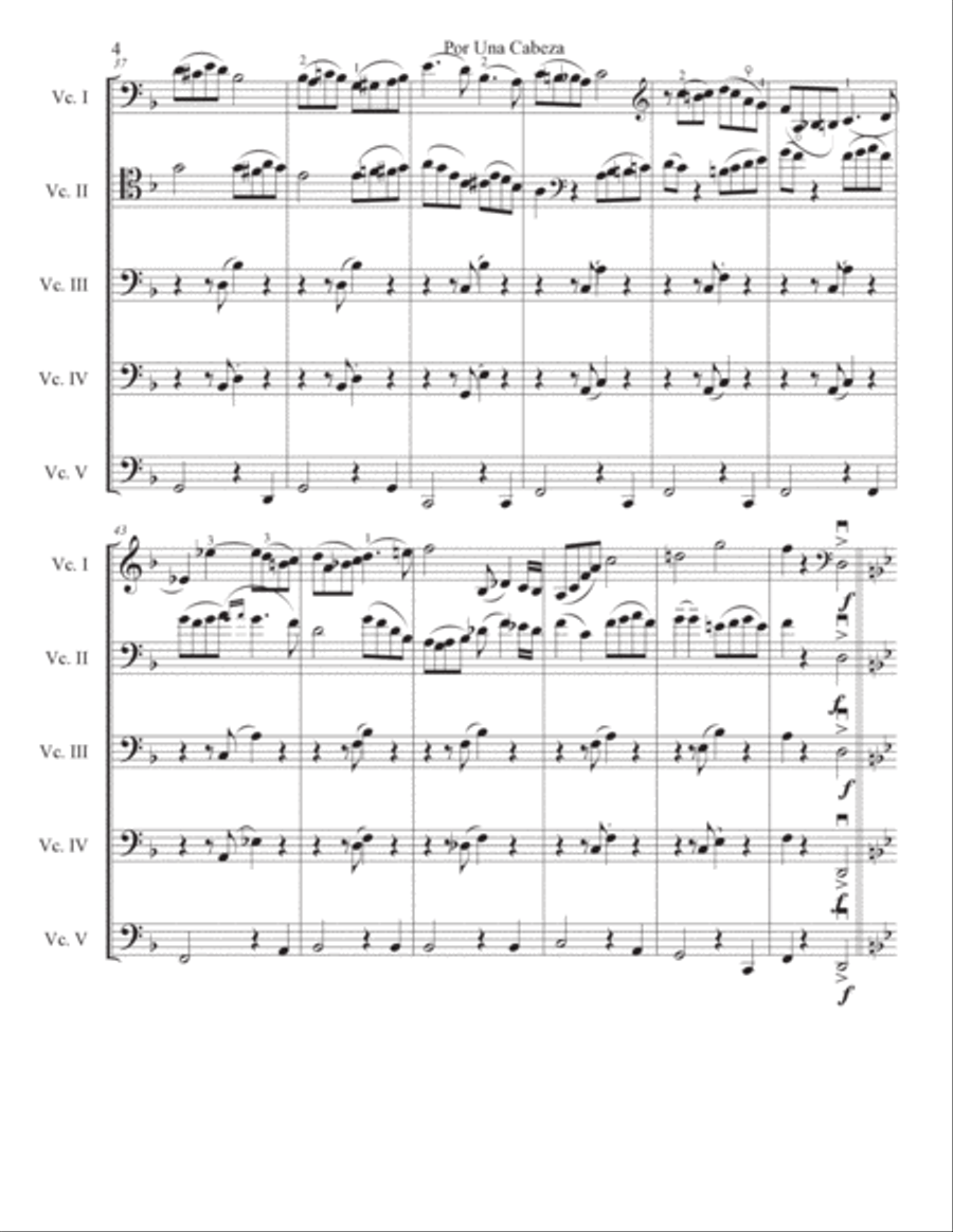 Por Una Cabeza for 5 celli or cello choir Chamber Music scores gallery preview page 4