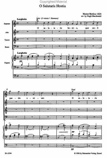 O Salutaris Hostia für vierstimmigen Chor und Orgel by Hector Berlioz Choir - Sheet Music