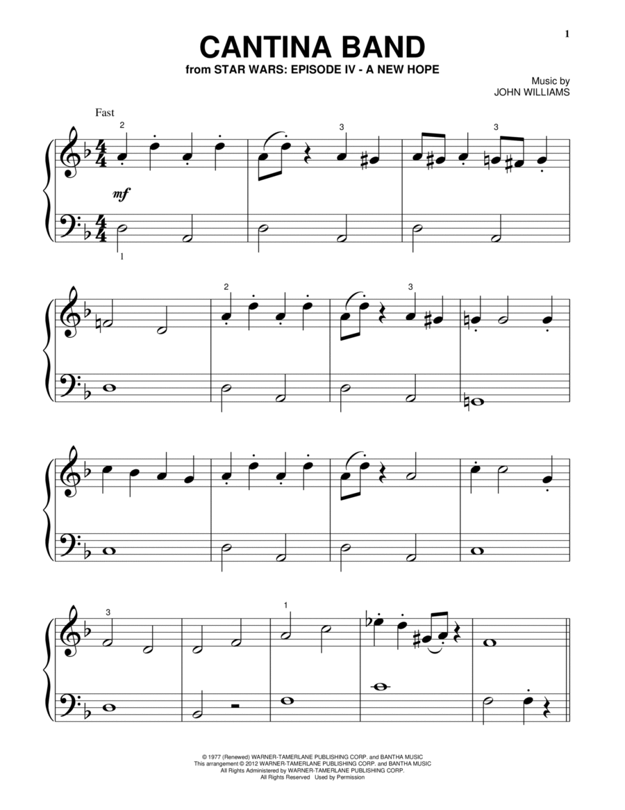 Cantina Band (from Star Wars: A New Hope) Easy Piano scores gallery preview page 1