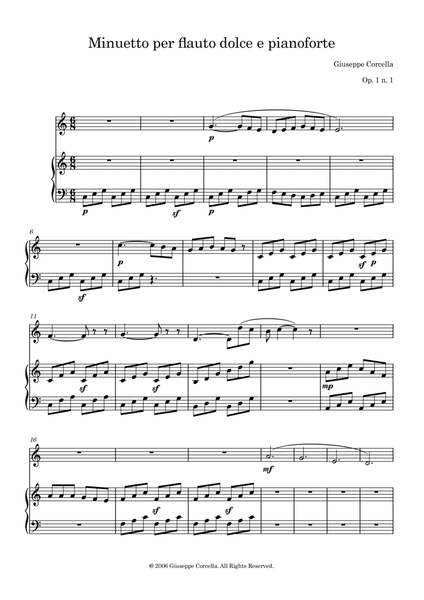 Minuetto per flauto dolce e pianoforte Op. 1 No. 1 image number null
