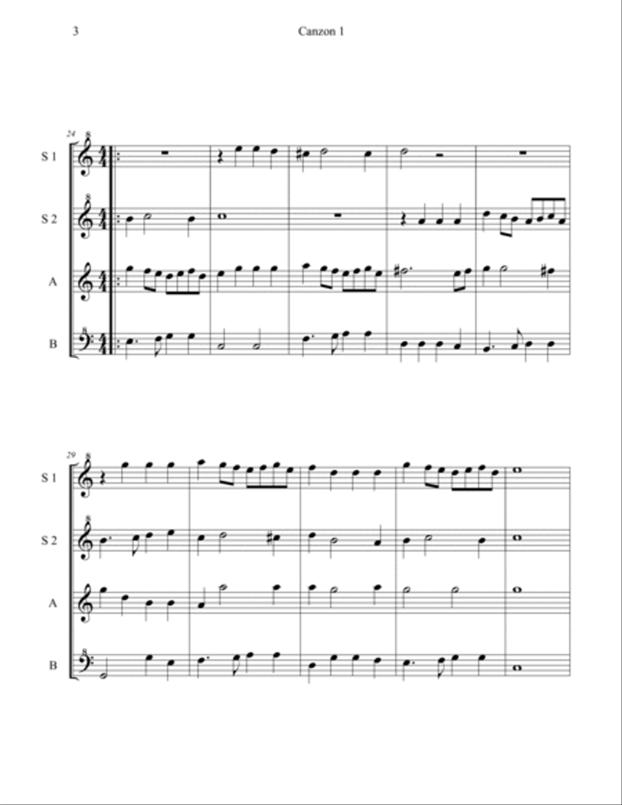 Three Salamone Rossi Canzonas for Recorder Quartets Recorder scores gallery preview page 5