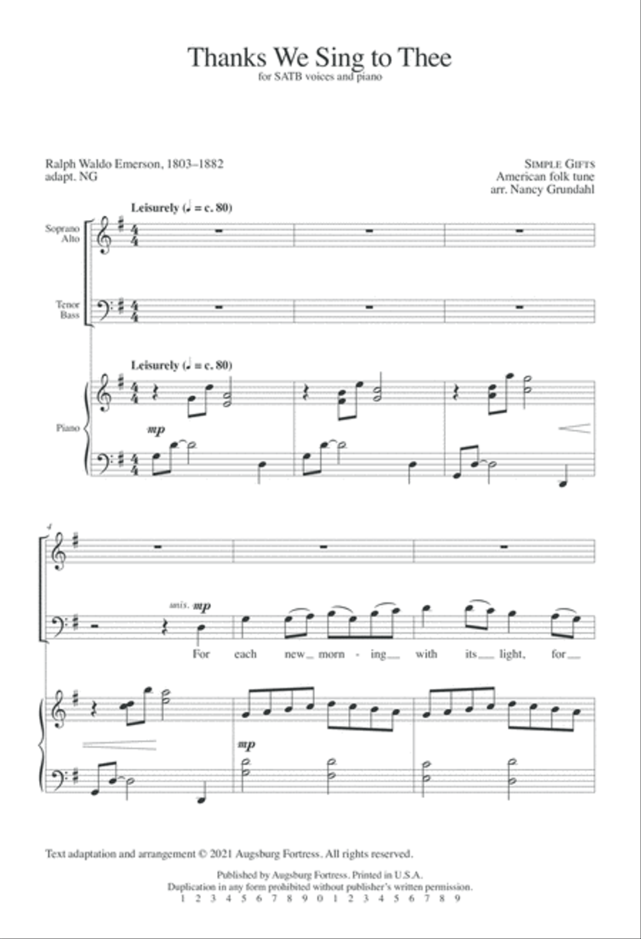 Thanks We Sing to Thee 4-Part scores gallery preview page 3