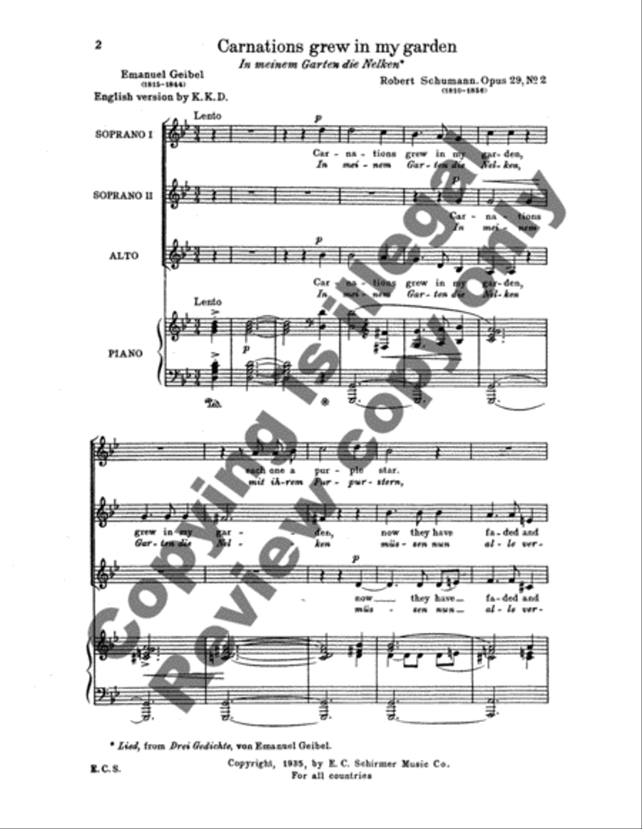 In meinem Garten (Carnations Grew In My Garden), Op. 29/2 SSA scores gallery preview page 3