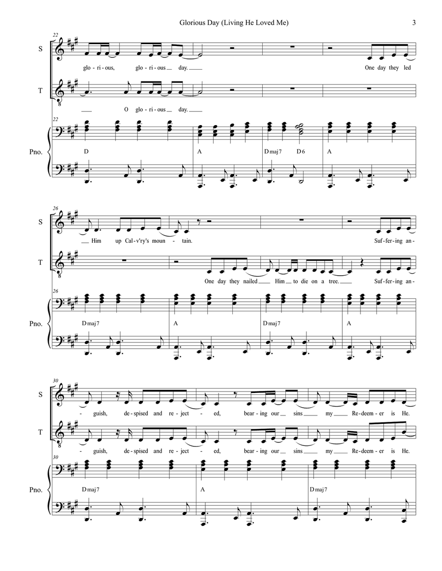 Glorious Day (Living He Loved Me) Tenor Voice scores gallery preview page 3