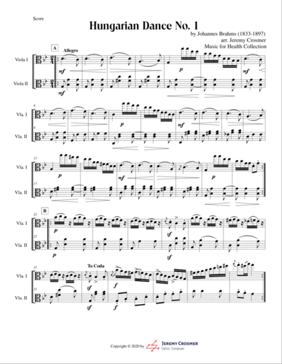 Brahms: Hungarian Dances No. 1, 2 and 5 - Music for Health Duet 2 Violas String Duet scores gallery preview page 2