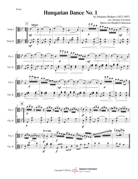 Brahms: Hungarian Dances No. 1, 2 and 5 - Music for Health Duet 2 Violas