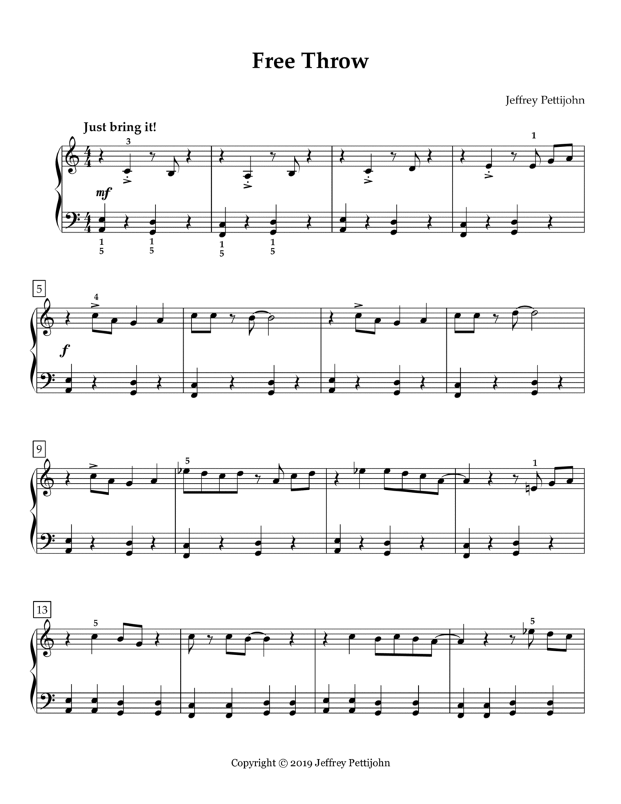 Free Throw Easy Piano scores gallery preview page 1