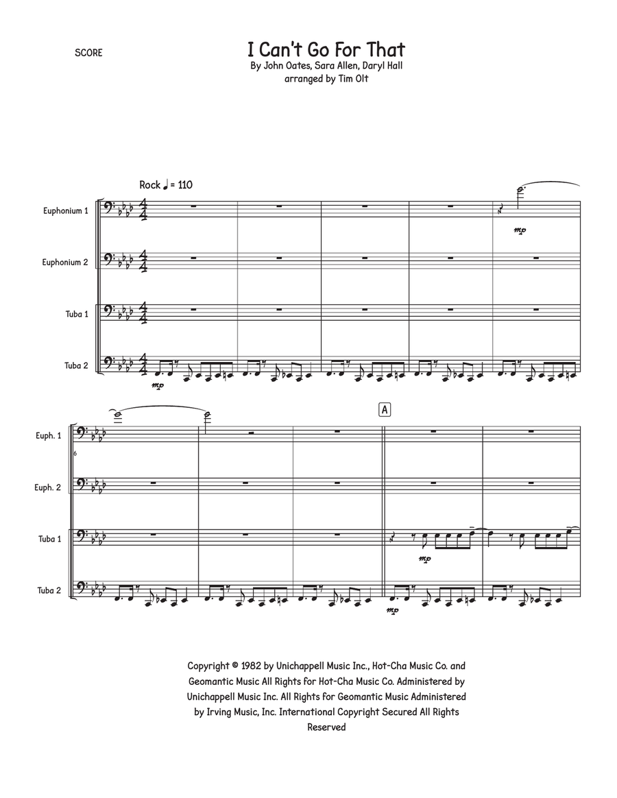 I Can't Go For That (No Can Do) Brass Quartet scores gallery preview page 1