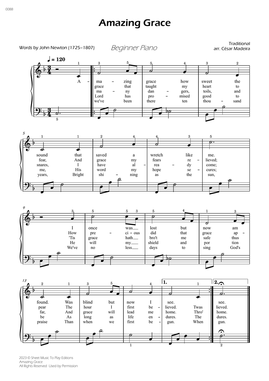Amazing Grace - Easy Piano - W/Lyrics (Full Score) Easy Piano scores gallery preview page 1