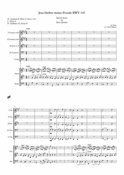 "Jesu bleibet meine Freude BWV147" (Johann Sebastian Bach) Brass Quintet & Organ image number null