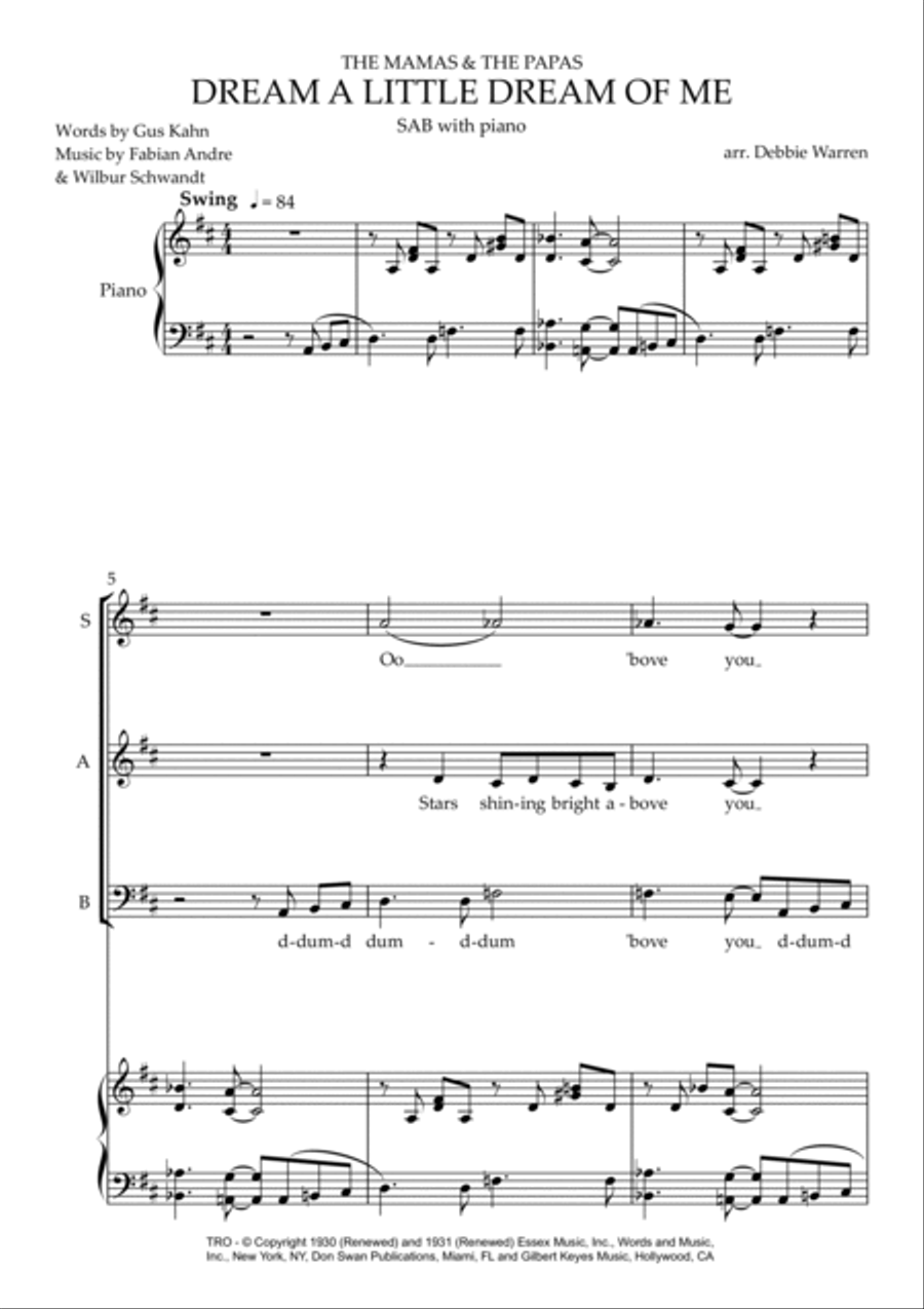 Dream A Little Dream Of Me 3-Part scores gallery preview page 2