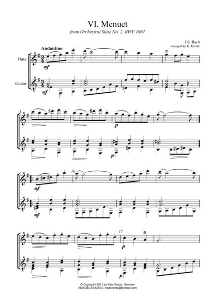 Menuet Suite 2 BWV 1067 for flute and guitar image number null