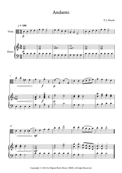 Andante (Surprise Symphony) - Franz Joseph Haydn (Viola + Piano) image number null