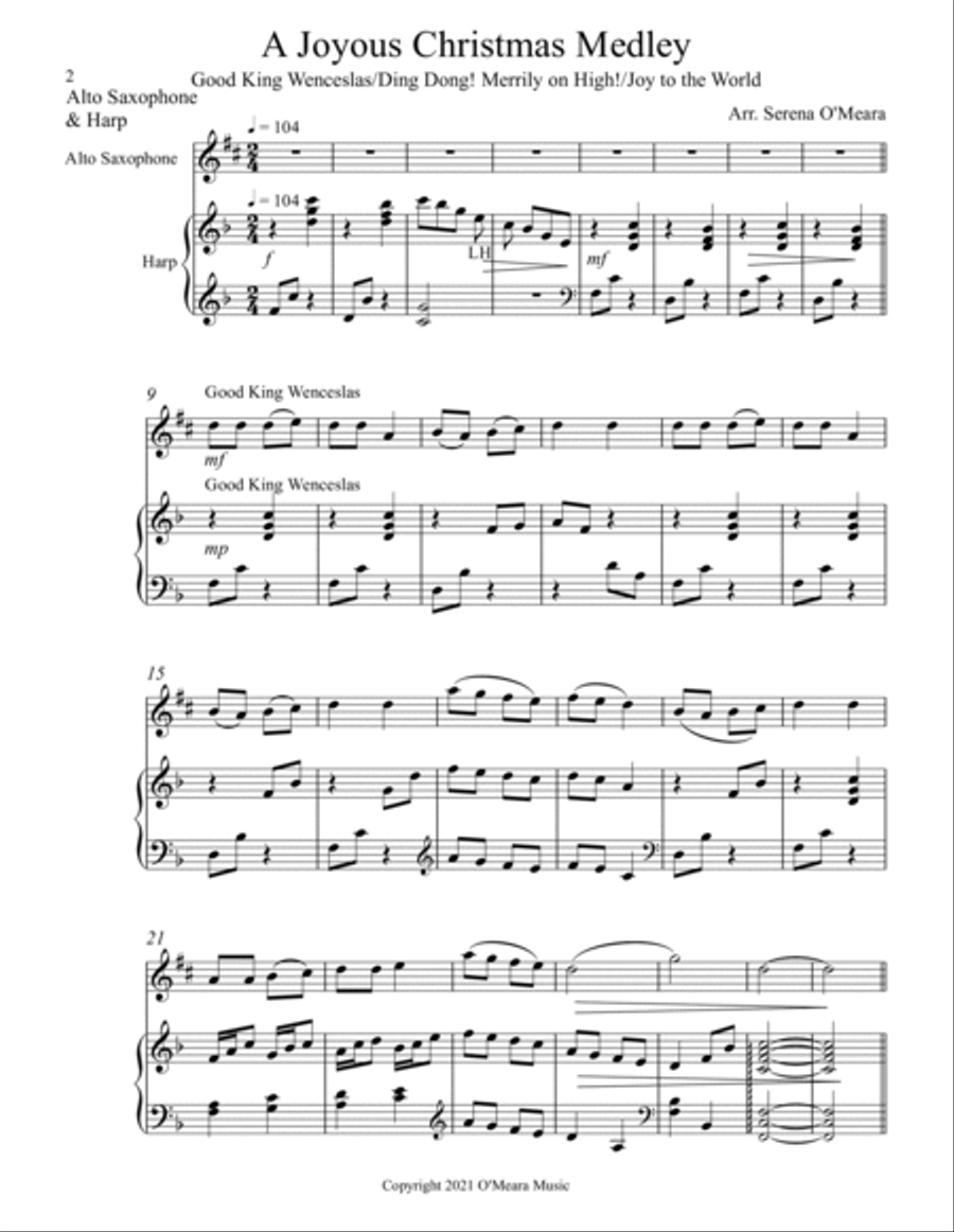 A Joyous Christmas Medley, Duet for Eb Alto Saxophone & Harp image number null