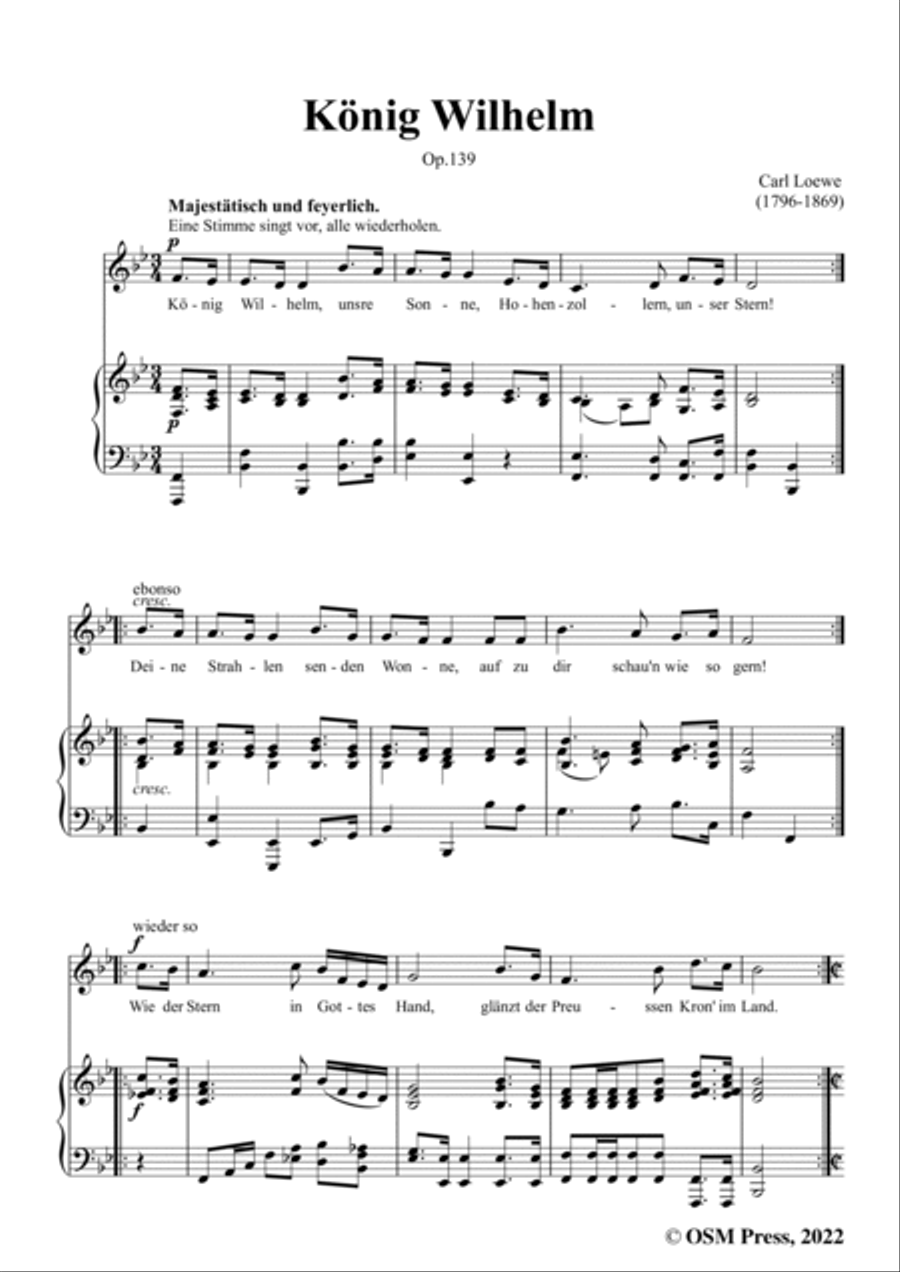 Loewe-König Wilhelm,in B flat Major,Op.139,for Voice and Piano Voice Solo scores gallery preview page 3